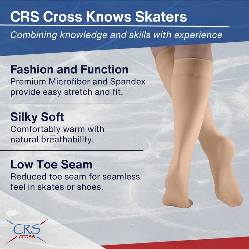 CRS Cross Figure Skating Socks. 2 Pair of Knee High Tights for Ice Skates and Dance. Premium Footed Skate Socks are available in a Wide Variety of Fun Colors. (Twizzle Tan) - Image 2